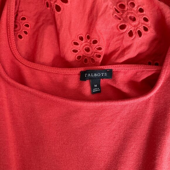 Talbot's Fit & Flare Coral Tiered Eyelet Ruffle Midi Dress Medium - Picture 11 of 13